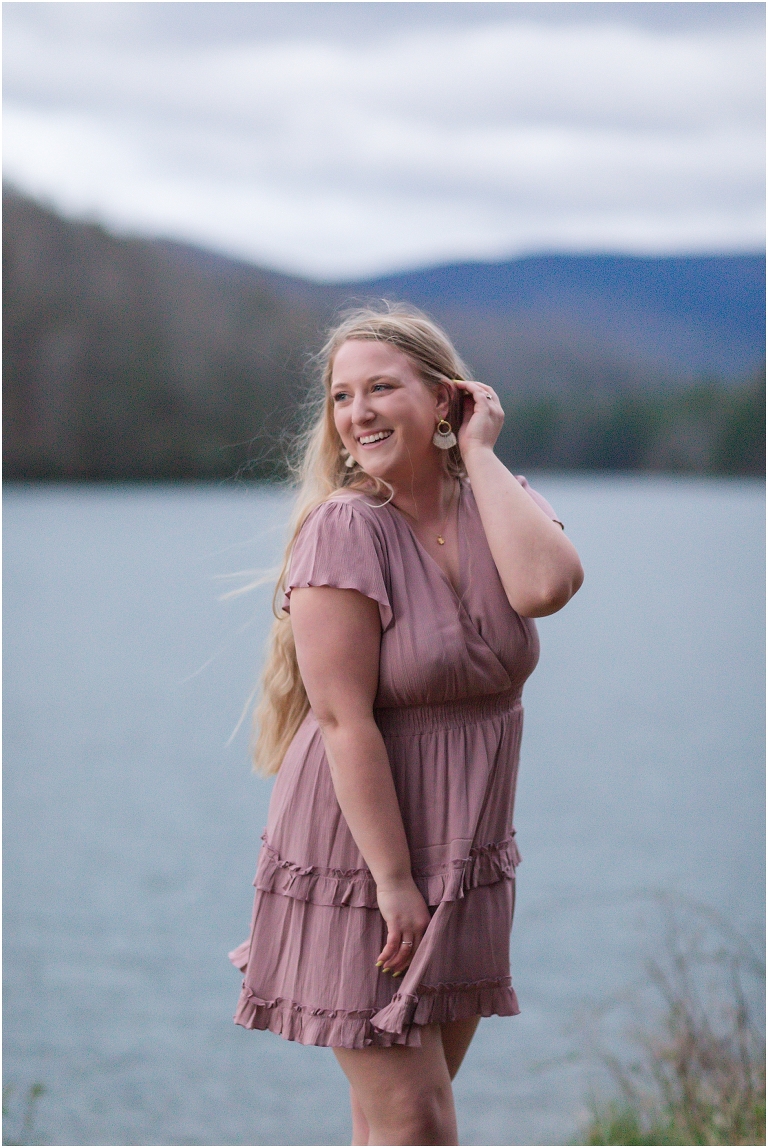 Sunset lakeside senior portraits