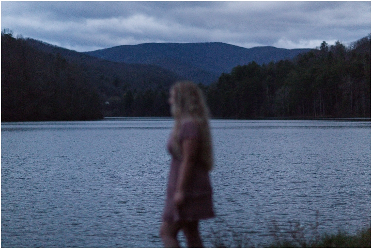 Sunset lakeside senior portraits