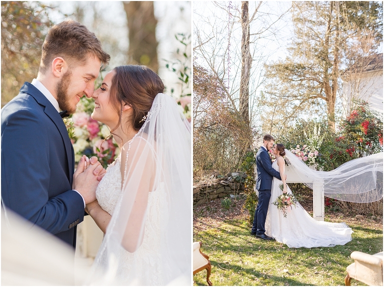 Blush navy and white spring intimate wedding inspiration styled shoot at a white manor in Virginia