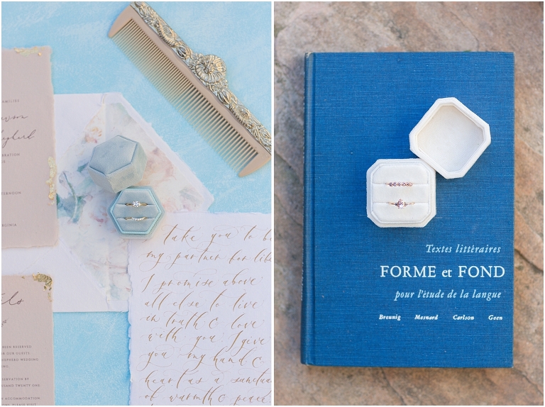 Blush navy and white spring intimate wedding inspiration styled shoot at a white manor in Virginia