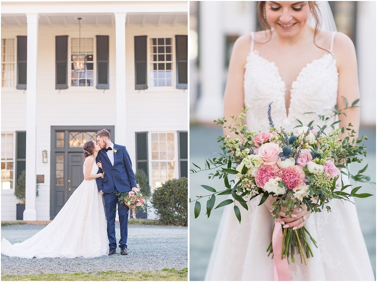 Blush navy and white spring intimate wedding inspiration styled shoot at a white manor in Virginia