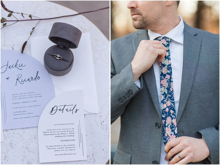 Boho intimate wedding elopement inspiration under the ivy at a reflecting pool in Virginia with macrame wedding arbor, pampas grass, and a boho wedding setup
