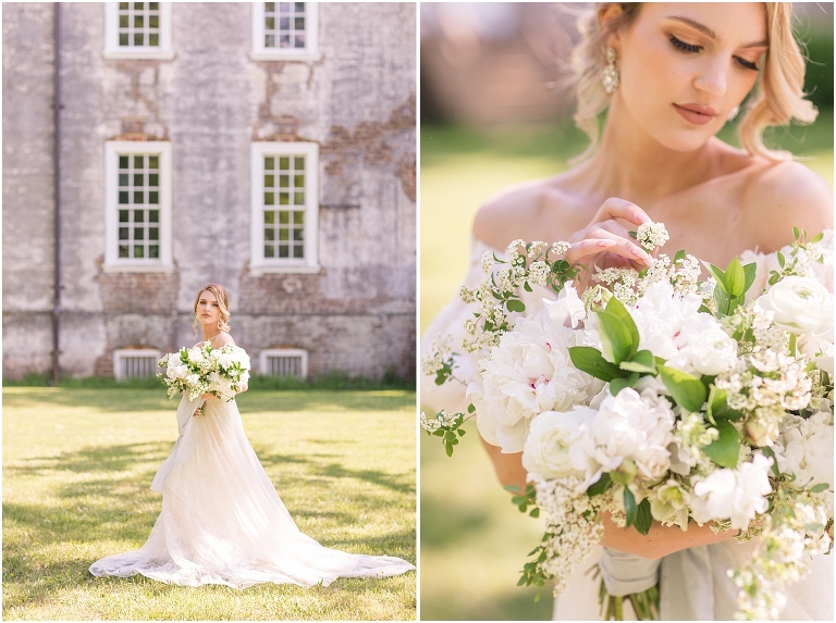 Romantic and classic garden manor wedding inspiration bridal portraits