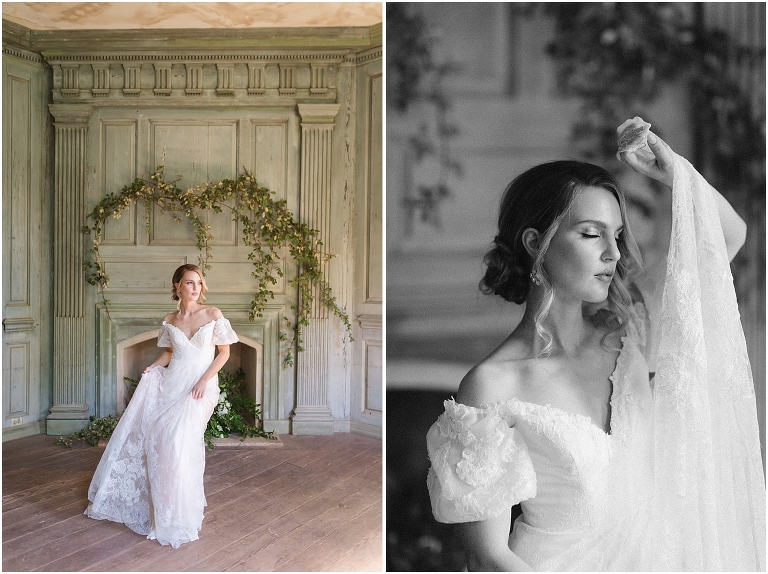 Romantic and classic garden manor wedding inspiration bridal portraits