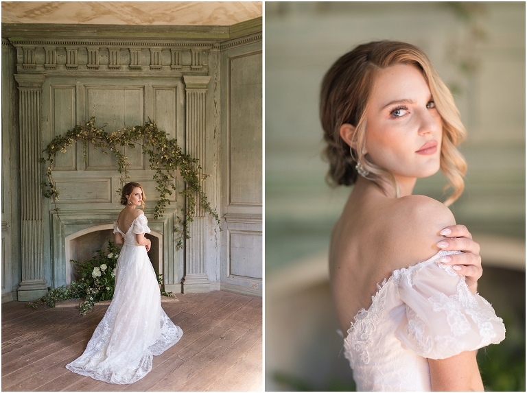 Romantic and classic garden manor wedding inspiration bridal portraits