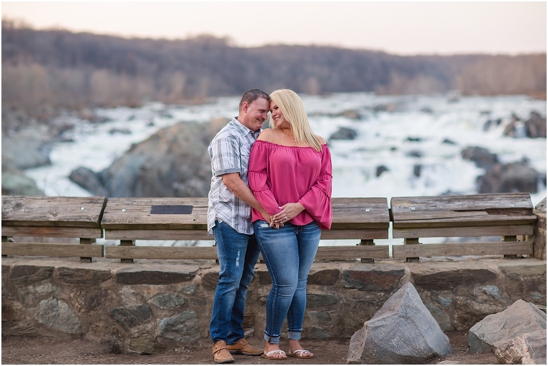 Lynn and TJ’s Great Falls Park engagement session was a beautiful hike along Northern Virginia’s best natural landmark. As the sun was setting, we made our way back to the first overlook that has the best view of the falls. By this time, almost all the tourists were gone, and we had the whole area to ourselves! Some of my favorite photos were taken here, as the sky turned pink and the water turned iridescent.