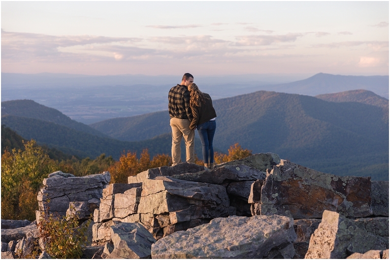 Blackrock Summit hike on Skyline Drive in Shenandoah National Park autumn fall mountain sunset engagement session