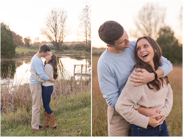 Cyrus Ridge Farm Shenandoah Valley Virginia couples session on working cattle farm with mountain sunset views and golden hour by the pond