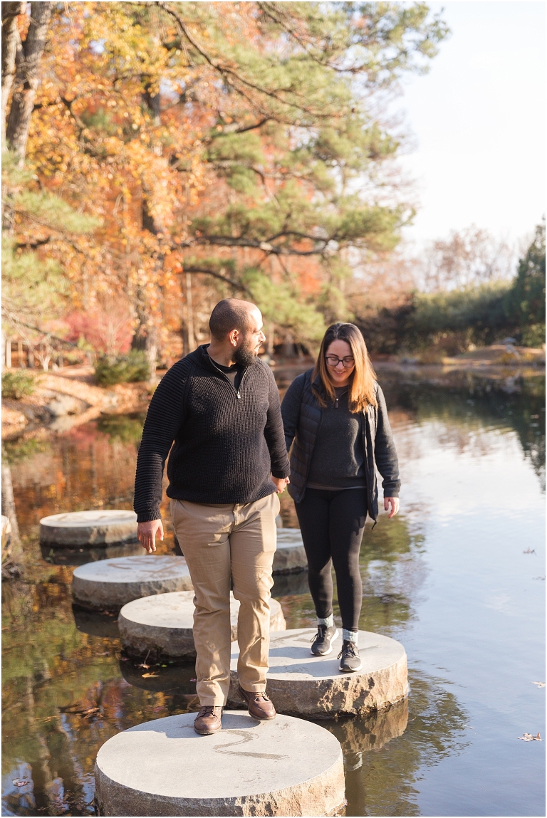 The Maymont Richmond Virginia proposal by water in the Asian Gardens during fall autumn foliage