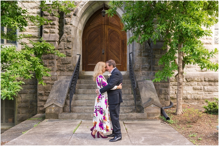 Ann Marie and Mark's elopement portraits started at their house in downtown Lexington with a picnic blanket and their dogs and ended in their elopement outfits at the Washington and Lee campus. We took photos in front of some of their favorite buildings, which included two very beautiful but very different churches.