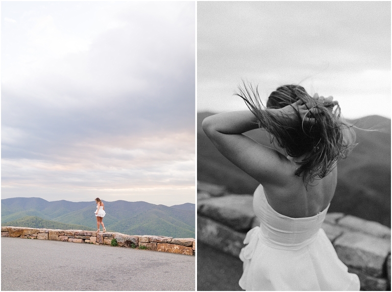 Abigail’s James Madison University Quad and Skyline Drive sunset mountain view overlook senior graduation portraits were some of my FAVORITE from the class of 2021, from her graduation outfit to popping champagne on top of the mountain in her cap and gown!