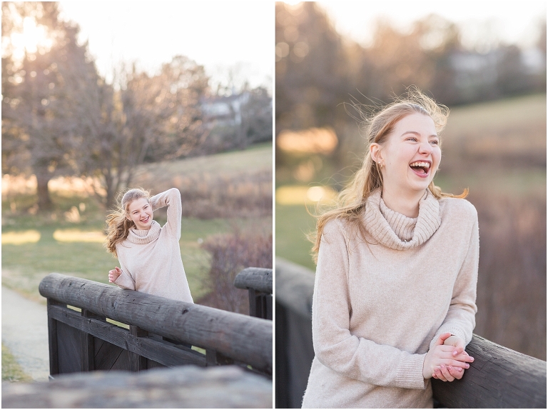 Amy's winter Boar's Head Resort senior portraits were golden in every way: her hair, her sweater, the trees, the light reflecting off the ponds, the light, and her smile! Charlottesville Virginia senior portrait photographer