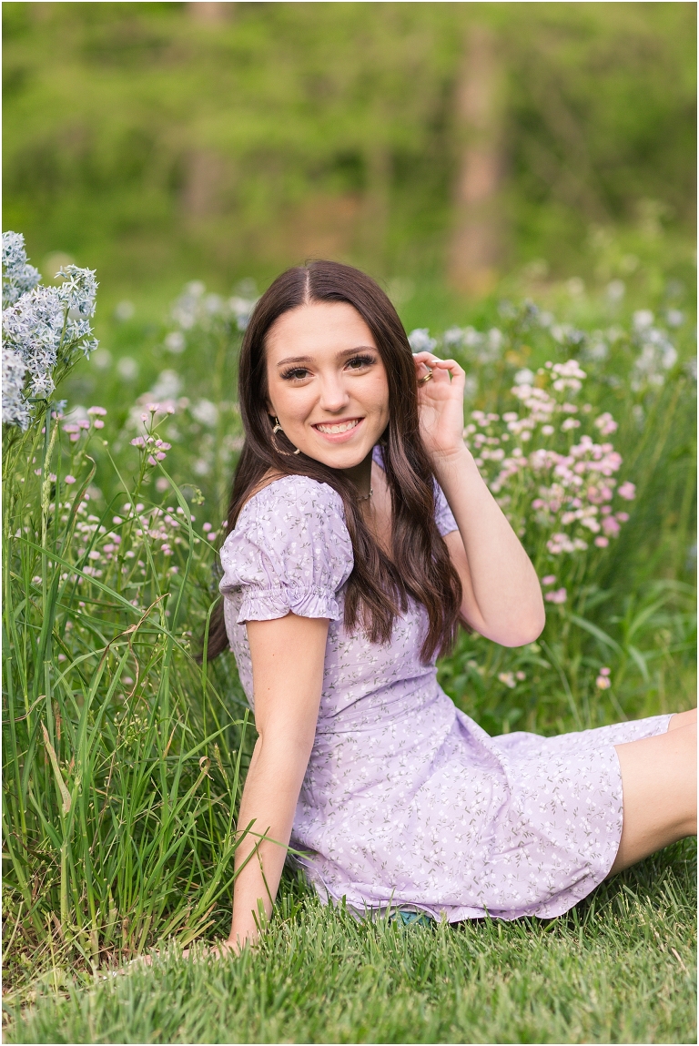 Destiny's Harrisonburg spring senior portraits were purple in every way, from her James Madison University future student shirt  on the JMU Quad to her purple dress to the purple flowers in the Edith J. Carrier Arboretum. Springtime mixed with Harrisonburg sunsets is a perfect mix for great photos!