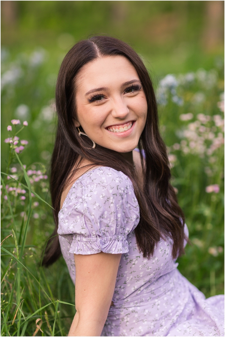 Destiny's Harrisonburg spring senior portraits were purple in every way, from her James Madison University future student shirt  on the JMU Quad to her purple dress to the purple flowers in the Edith J. Carrier Arboretum. Springtime mixed with Harrisonburg sunsets is a perfect mix for great photos!