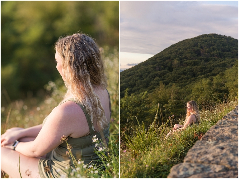 Skyline Drive Shenandoah National Park overlook summer senior portraits on top of the mountain at sunset, Virginia senior graduation portrait photographer