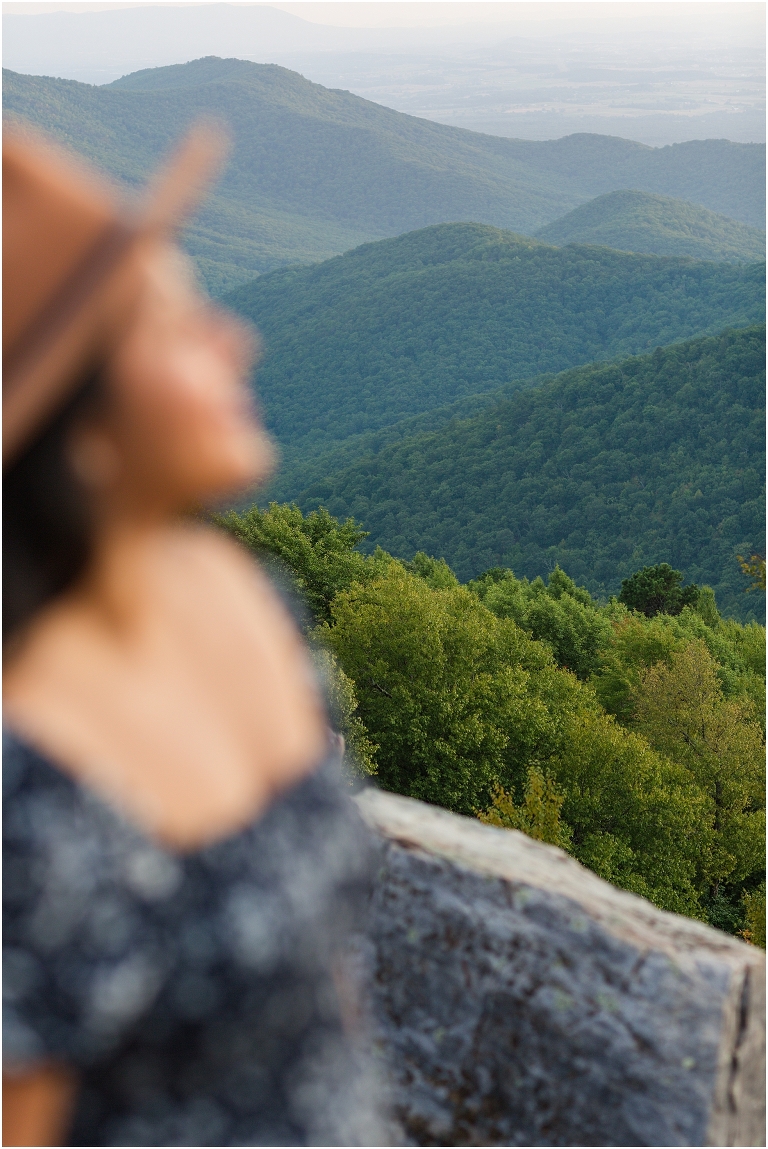 Summer senior dress and hat portraits at a sunset mountain hike Blackrock Summit on Skyline Drive in Shenandoah National Park, Virginia senior graduation portrait photographer