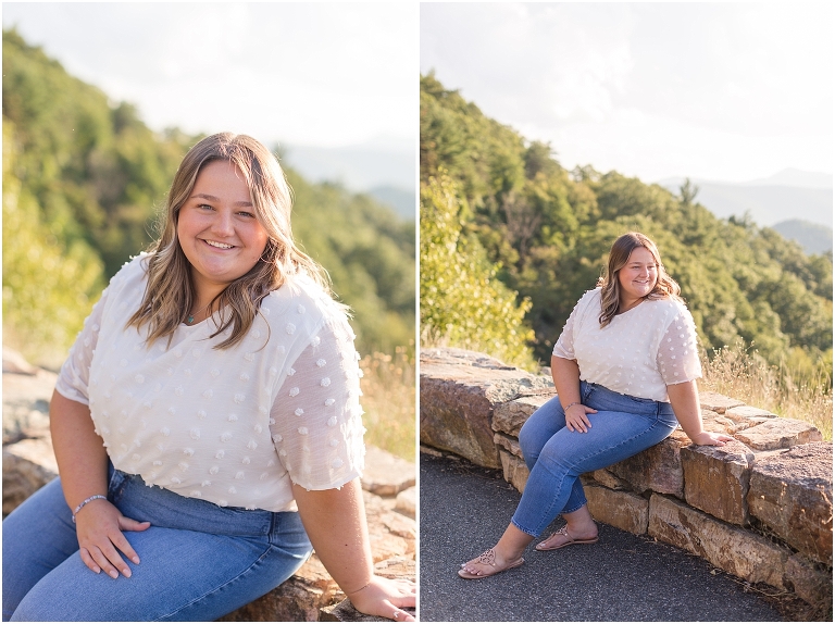 Autumn fall foliage senior portraits at a sunset mountain overlook on Skyline Drive in Shenandoah National Park, Virginia senior graduation portrait photographer