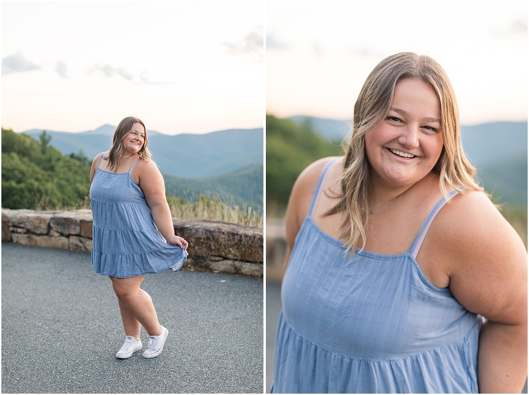 Autumn fall foliage senior portraits at a sunset mountain overlook on Skyline Drive in Shenandoah National Park, Virginia senior graduation portrait photographer