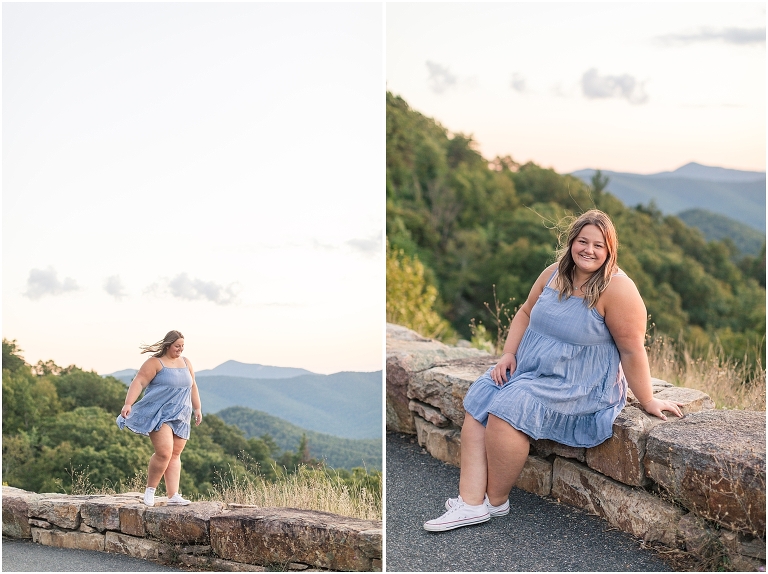 Autumn fall foliage senior portraits at a sunset mountain overlook on Skyline Drive in Shenandoah National Park, Virginia senior graduation portrait photographer