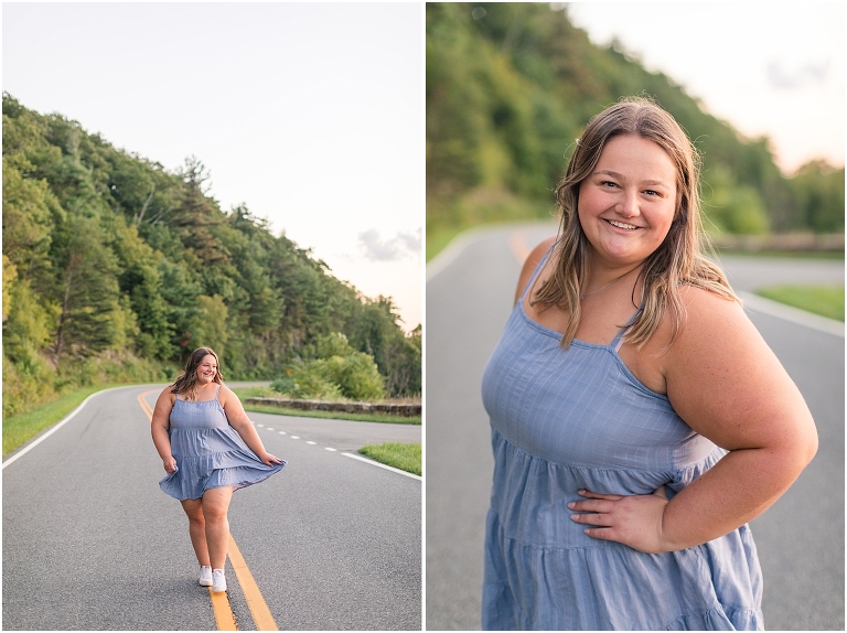 Autumn fall foliage senior portraits at a sunset mountain overlook on Skyline Drive in Shenandoah National Park, Virginia senior graduation portrait photographer