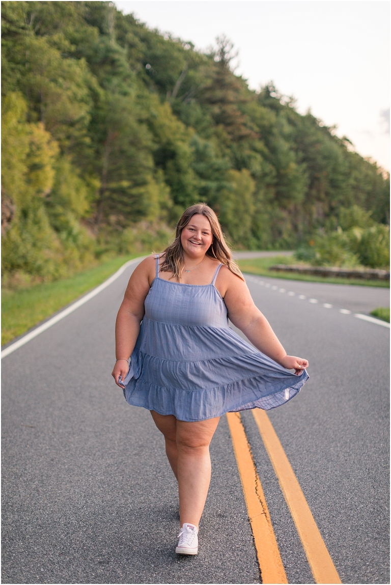 Autumn fall foliage senior portraits at a sunset mountain overlook on Skyline Drive in Shenandoah National Park, Virginia senior graduation portrait photographer