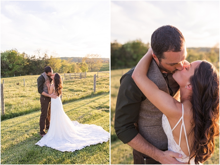 Hannah & Brad's family farm spring wedding ceremony with their antique tractor followed by a Virginia barn wedding reception and sunset portraits.