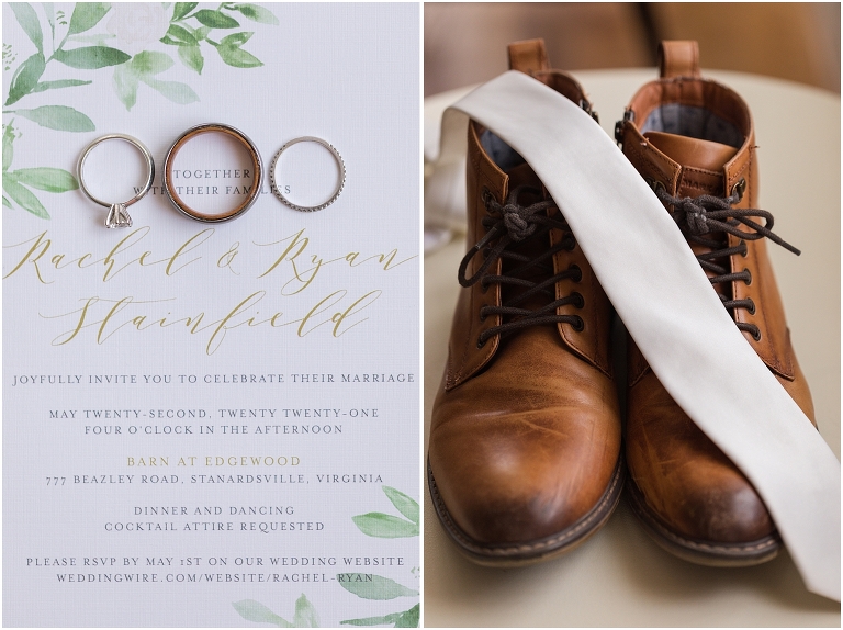 Rachel & Ryan's spring wedding reception at The Barn at Edgewood in Stanardsville, Virginia with sunset mountain portraits.