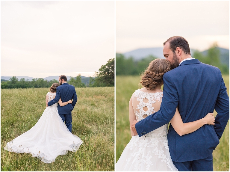 Rachel & Ryan's spring wedding reception at The Barn at Edgewood in Stanardsville, Virginia with sunset mountain portraits.