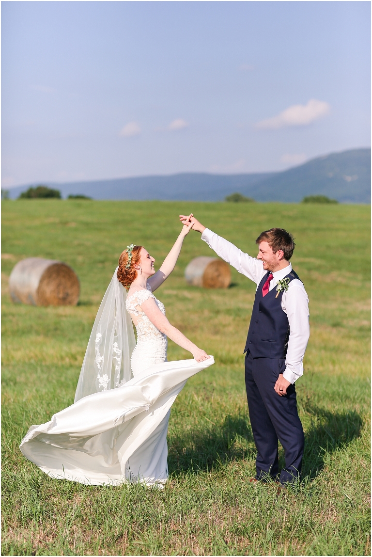 Baylee & Josh's August wedding at Skyridge Farm's rustic barn with a summer storm and sunset portraits in the Shenandoah Valley, Virginia.