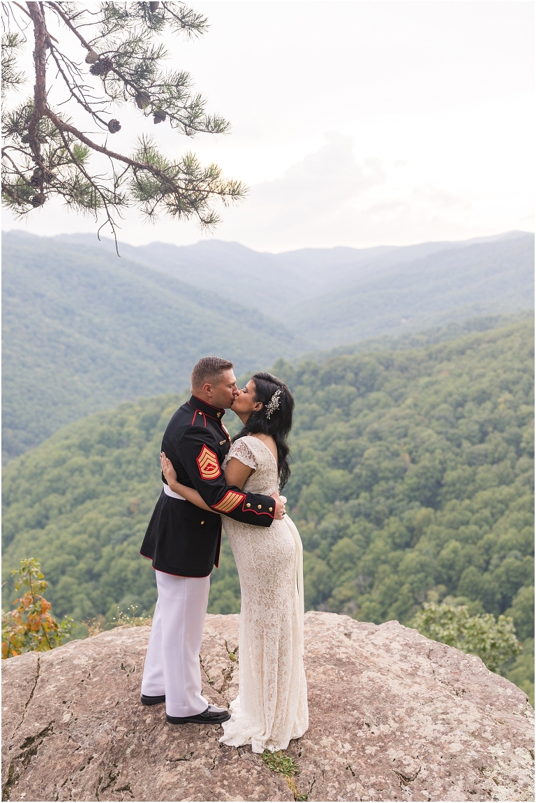Veronica & Curtis's sunset Blue Ridge Parkway elopement in late summer. Their intimate wedding included their closest family members and a reception dinner in Charlottesville, Virginia.