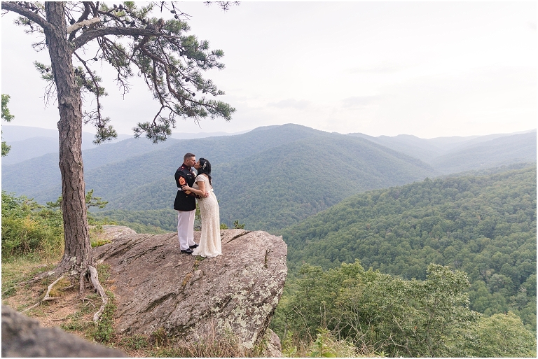 Veronica & Curtis's sunset Blue Ridge Parkway elopement in late summer. Their intimate wedding included their closest family members and a reception dinner in Charlottesville, Virginia.