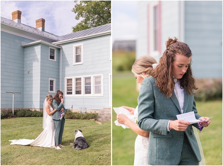 Victoria & Logan's mountain view farm wedding with the sweetest first touch and letter reading.