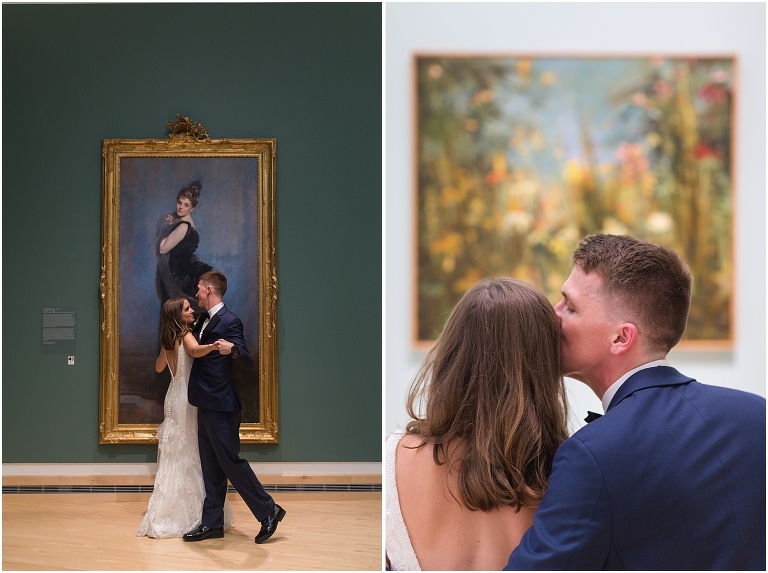 Savanna & Colin's Roanoke wedding with portraits under the magnolia trees at Hotel Roanoke and a reception and newlywed portraits at the Taubman Museum of Art. Wedding party exit photo with the newlyweds on a tandem bike