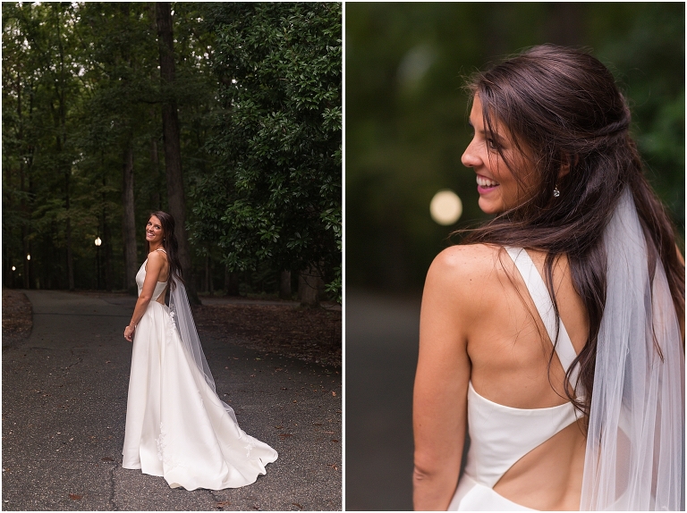 Allie & Cam's autumn riverside Richmond wedding at Celebrations at the Reservoir with a first dance under the lights, forest newlywed portraits, a dessert table, and a signature drink named after their dog.