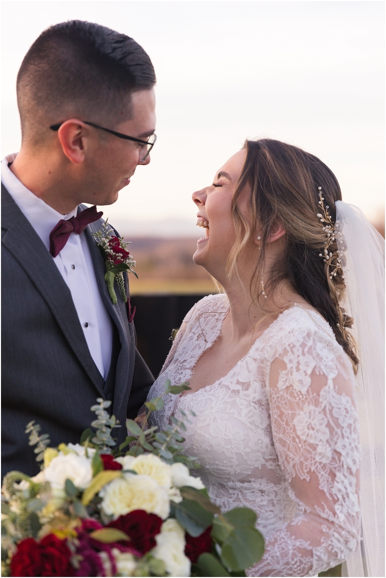 Rachael & Trent's red velvet and white winter wedding at the Inn at Willow Grove with a first look with bridesmaids, first look and letter reading, ceremony in the hidden garden, sunset mountain newlywed portraits, and a fairy light tent reception.