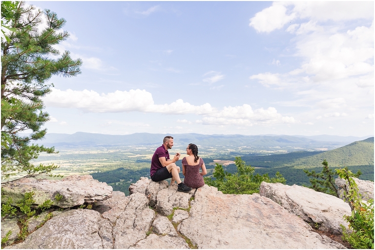 Mountaintop proposal in the Shenandoah Valley in Virginia with a view of the mountains