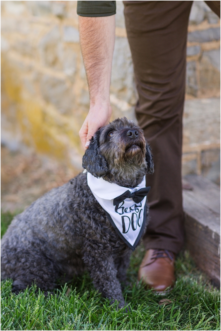 Family farm and barn spring wedding groom portraits with his dog