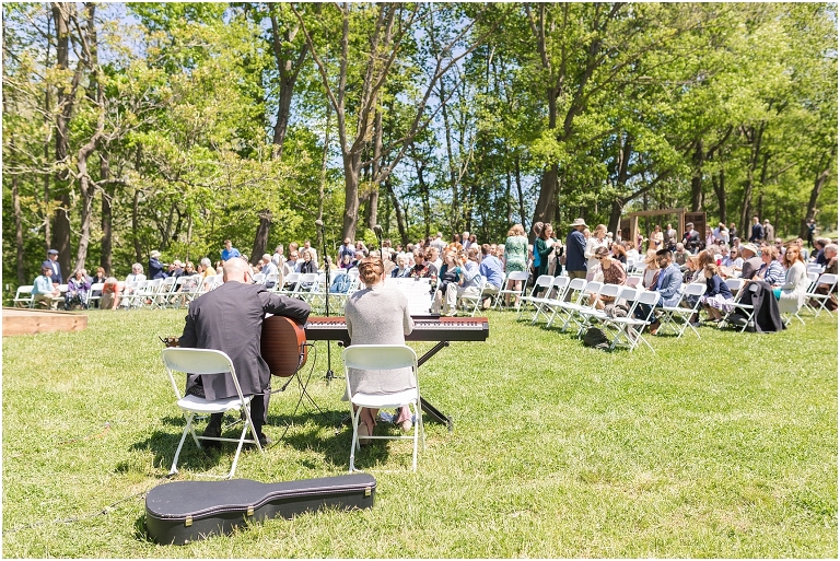 Family farm and barn spring wedding ceremony