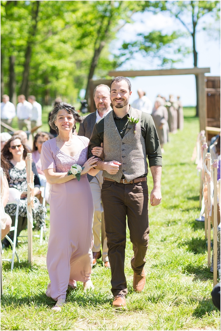 Family farm and barn spring wedding ceremony