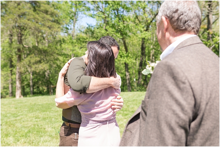 Family farm and barn spring wedding ceremony