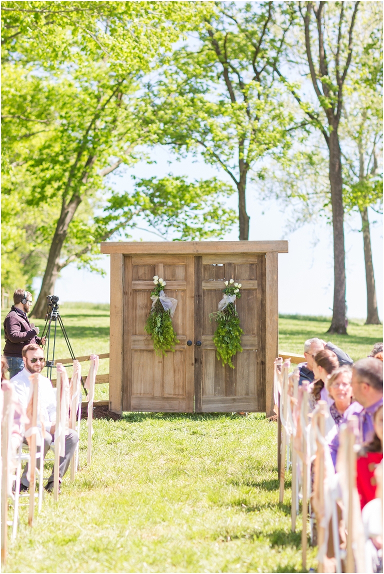 Family farm and barn spring wedding ceremony
