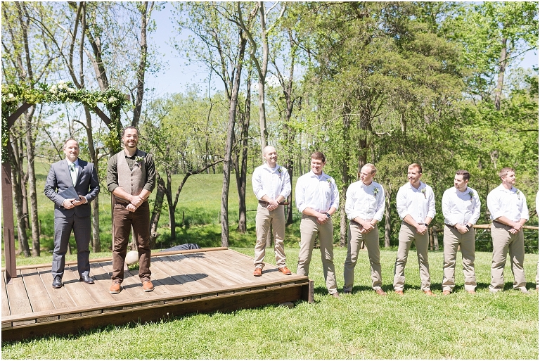 Family farm and barn spring wedding ceremony