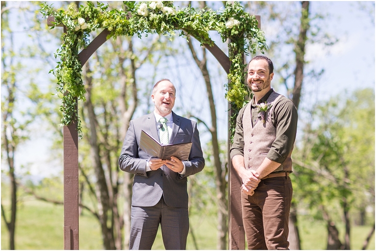 Family farm and barn spring wedding ceremony