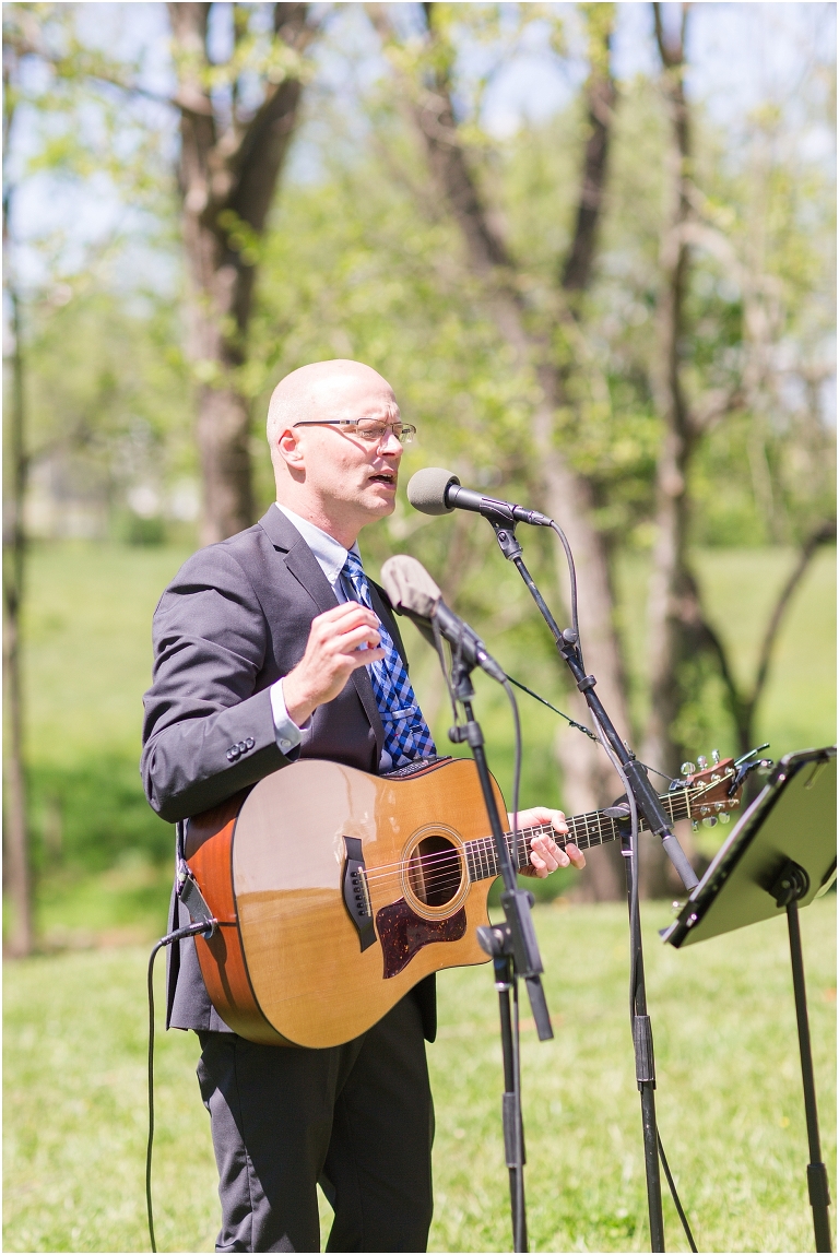 Family farm and barn spring wedding ceremony