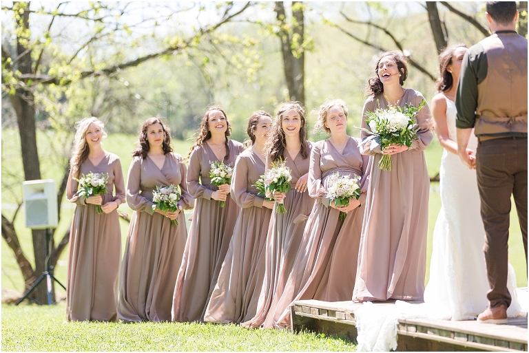 Family farm and barn spring wedding ceremony