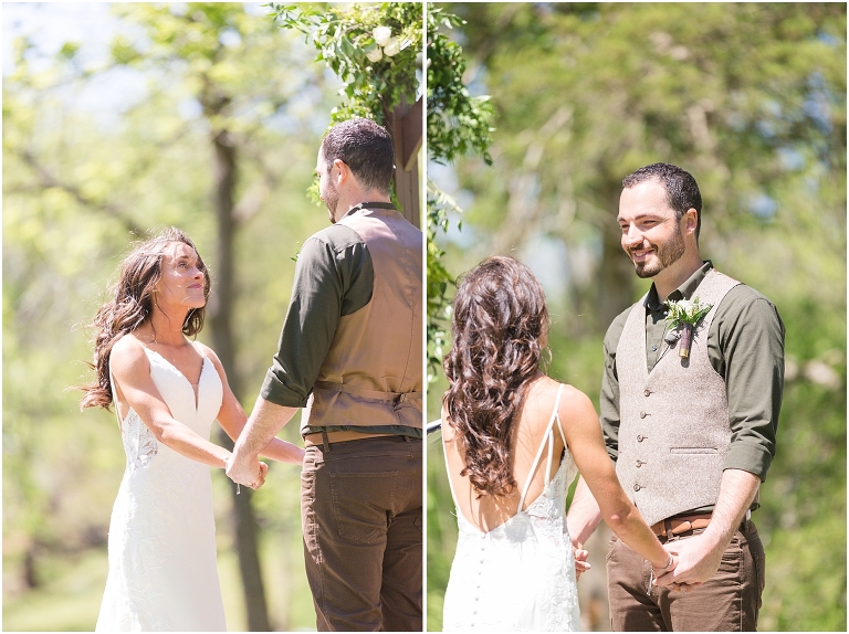 Family farm and barn spring wedding ceremony