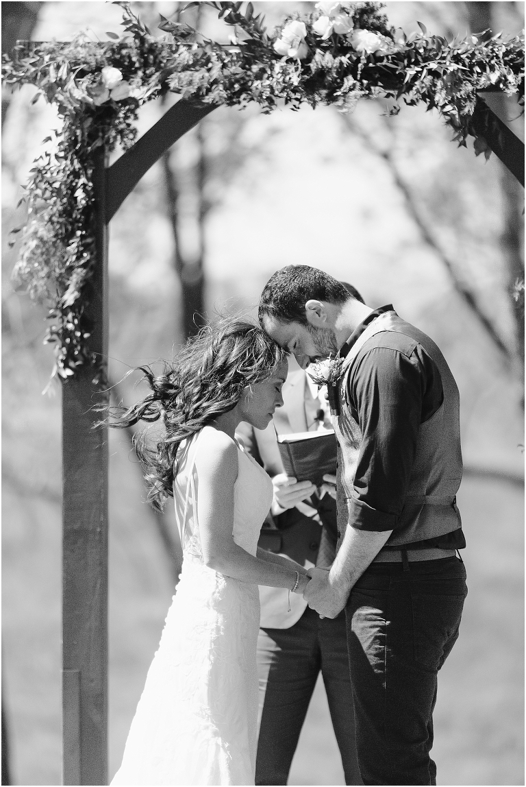 Family farm and barn spring wedding ceremony