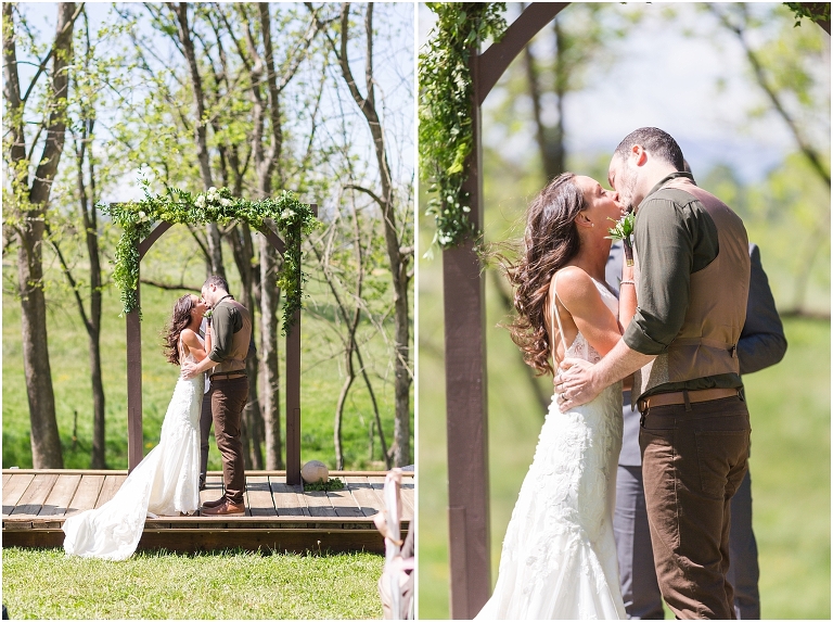 Family farm and barn spring wedding ceremony