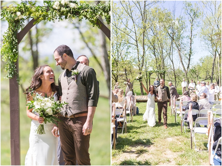 Family farm and barn spring wedding ceremony