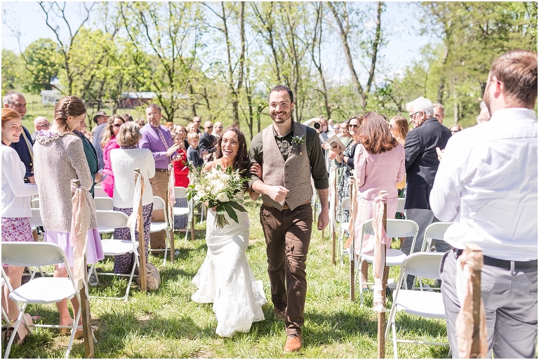 Family farm and barn spring wedding ceremony